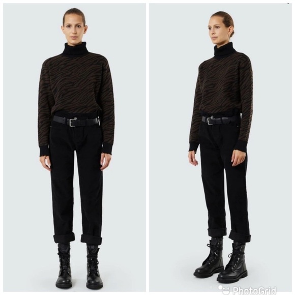 RtA Dexter Black Corduroy Belted Straight Leg Pants - Picture 6 of 11